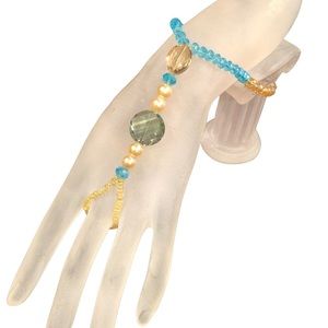 Vintage Turquoise & Pale Yellow Glass Crystal Slave Bracelet